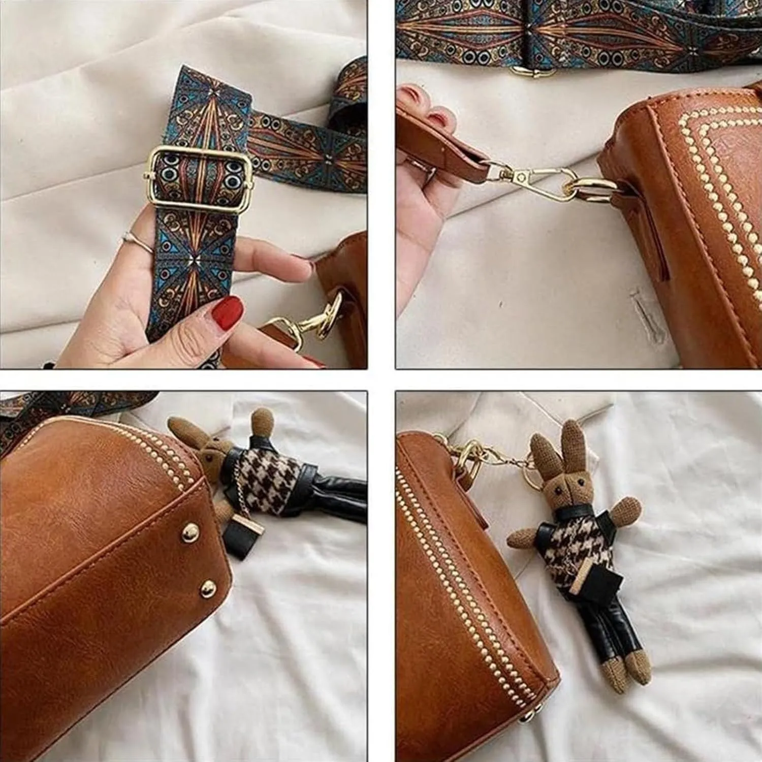 Bootara Bucket Bag, Women's Vintage Bucket Bag with Bunny Charm, Vintage Crossbody Bag with Adjustable Wider Shoulder Strap