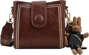 Bootara Bucket Bag, Women's Vintage Bucket Bag with Bunny Charm, Vintage Crossbody Bag with Adjustable Wider Shoulder Strap
