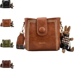 Bootara Bucket Bag, Women's Vintage Bunny Charm Bucket Bag, Crossbody Bag with Adjustable Wider Shoulder Strap