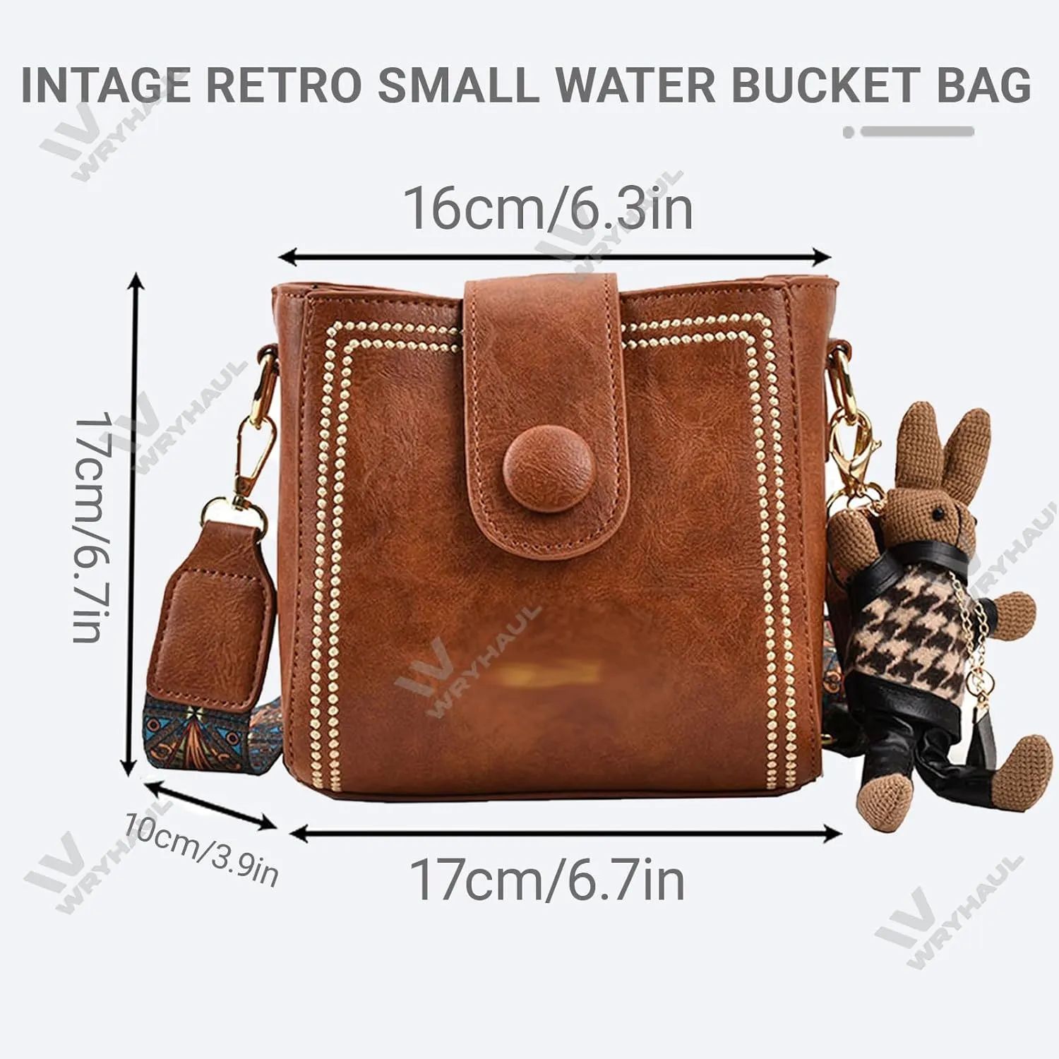 Bootara Bucket Bag, Women's Vintage Bunny Charm Bucket Bag, Crossbody Bag with Adjustable Wider Shoulder Strap