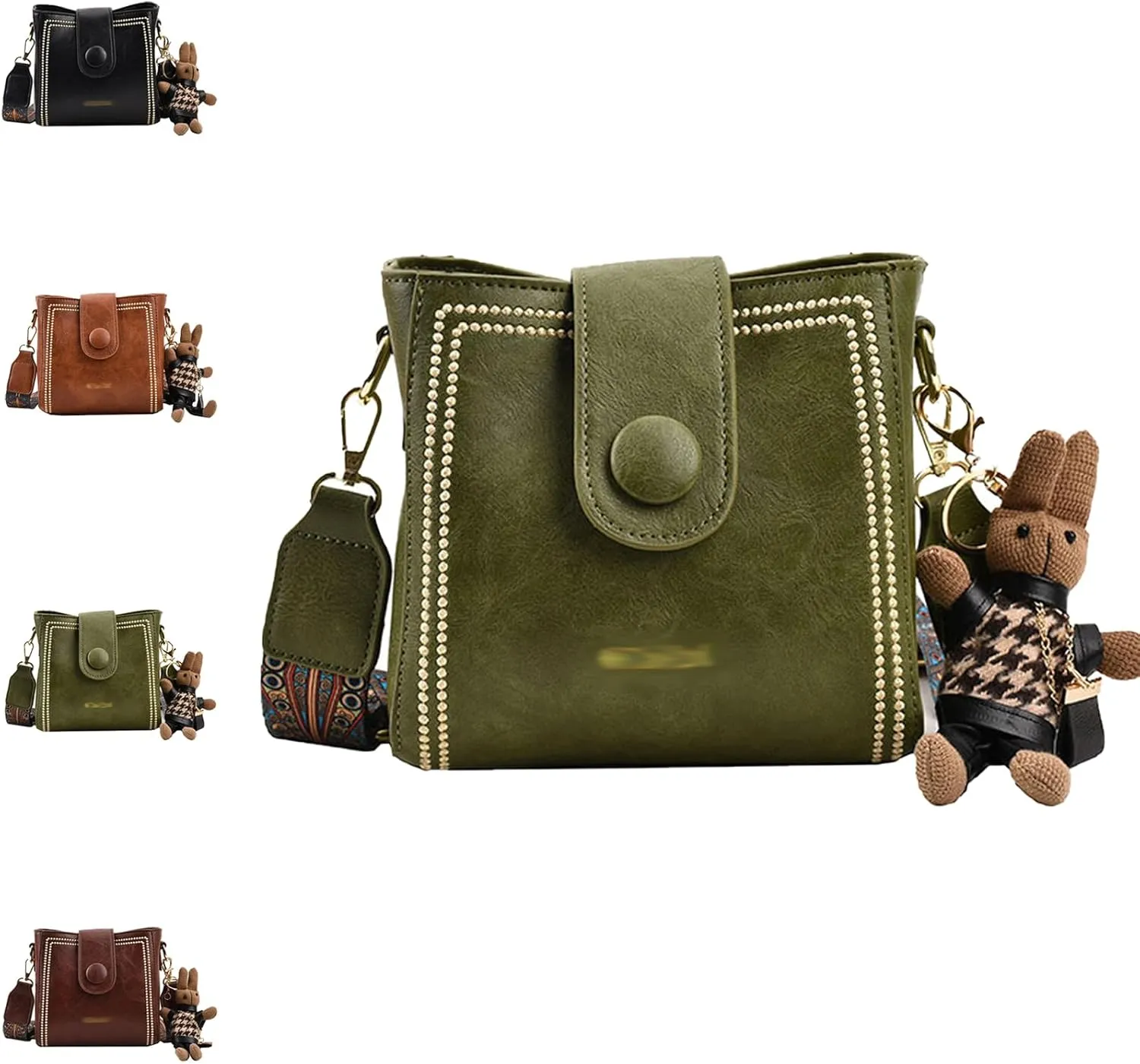 Bootara Bucket Bag, Women's Vintage Bunny Charm Bucket Bag, Crossbody Bag with Adjustable Wider Shoulder Strap