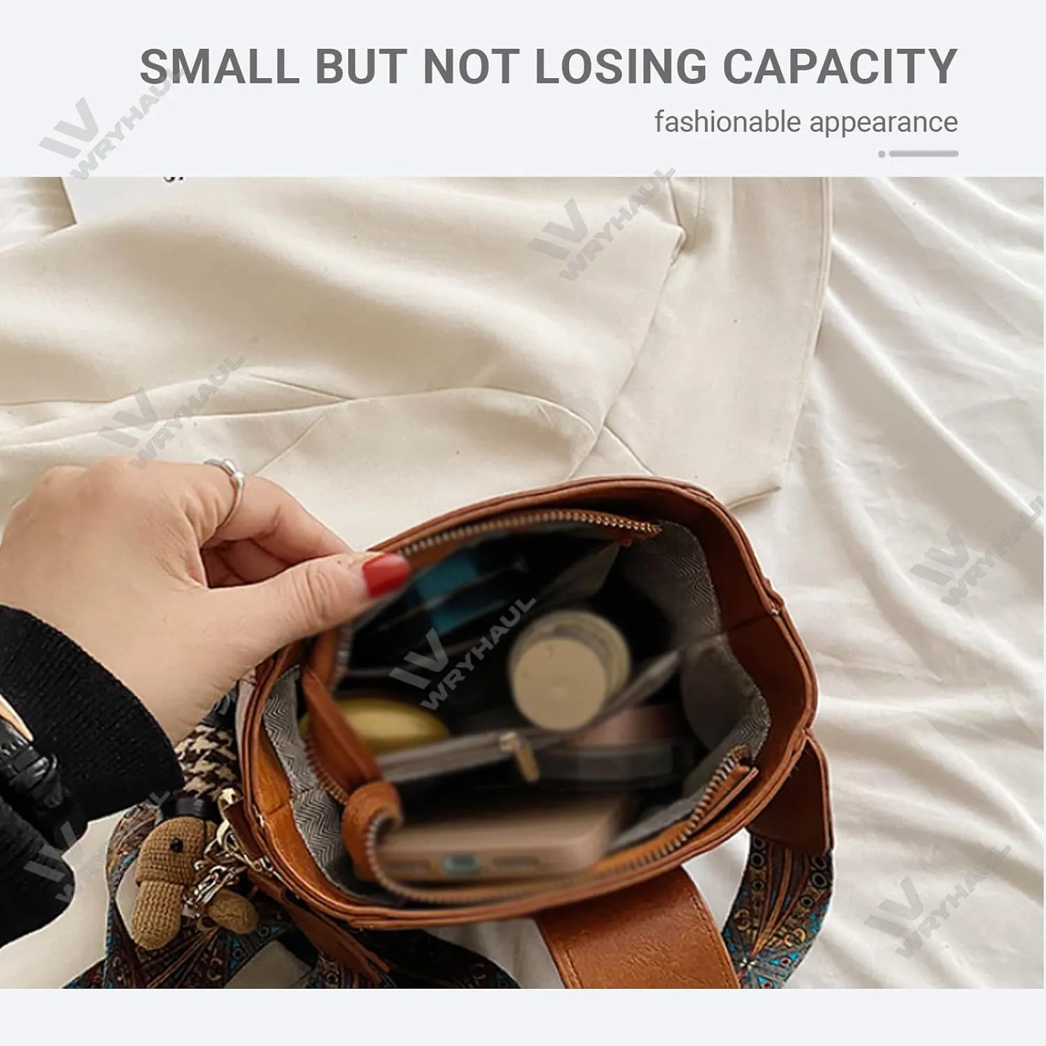 Bootara Bucket Bag, Women's Vintage Bunny Charm Bucket Bag, Crossbody Bag with Adjustable Wider Shoulder Strap
