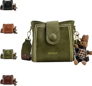 Bootara Bucket Bag, Women's Vintage Bunny Charm Bucket Bag, Crossbody Bag with Adjustable Wider Shoulder Strap