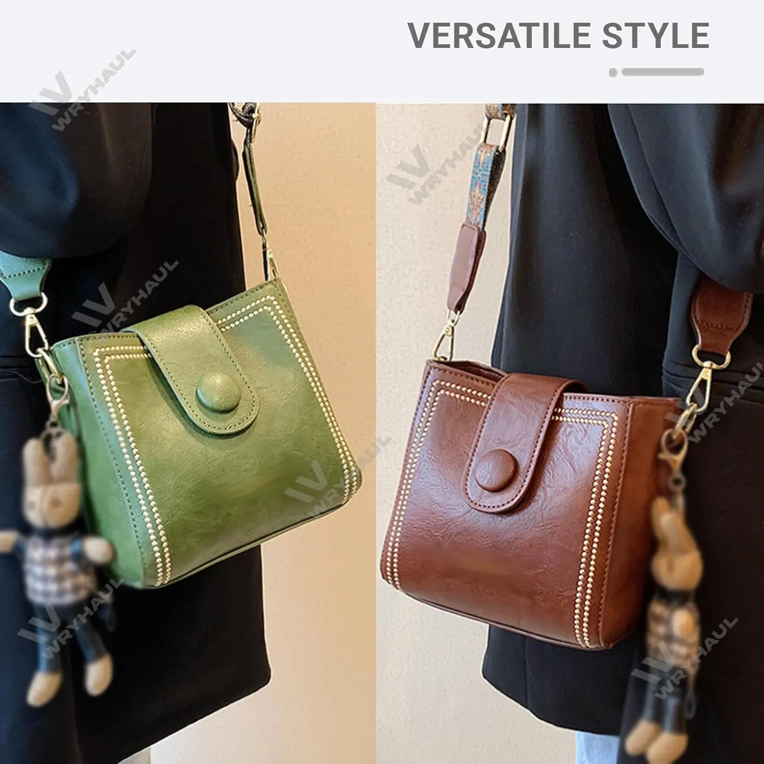 Bootara Bucket Bag, Women's Vintage Bunny Charm Bucket Bag, Crossbody Bag with Adjustable Wider Shoulder Strap