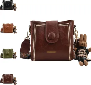 Bootara Bucket Bag, Women's Vintage Bunny Charm Bucket Bag, Crossbody Bag with Adjustable Wider Shoulder Strap