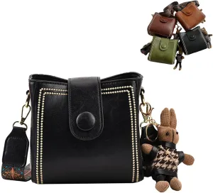 Bootara Bucket Bag, Women's Vintage Bunny Charm Bucket Bag with Adjustable Wider Shoulder Strap Crossbody