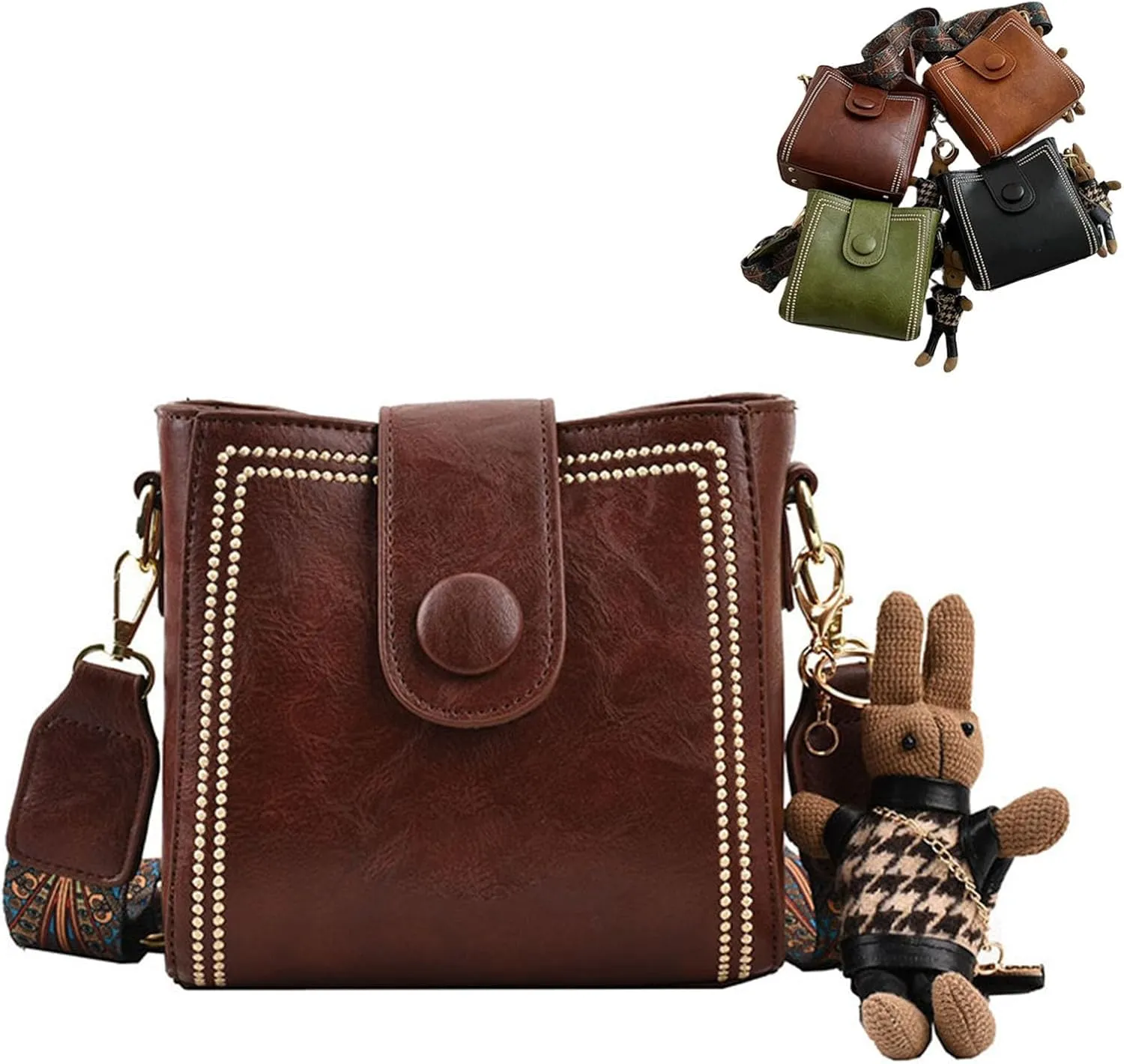 Bootara Bucket Bag, Women's Vintage Bunny Charm Bucket Bag with Adjustable Wider Shoulder Strap Crossbody