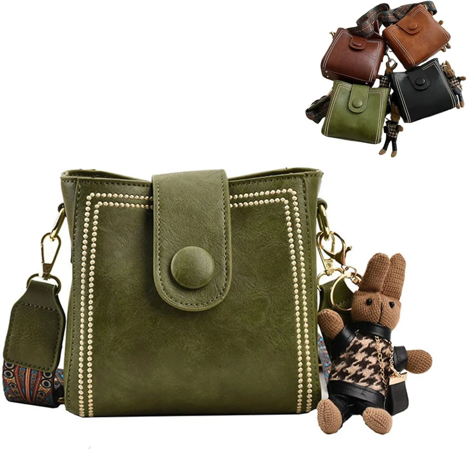 Bootara Bucket Bag, Women's Vintage Bunny Charm Bucket Bag with Adjustable Wider Shoulder Strap Crossbody