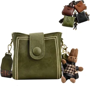 Bootara Bucket Bag, Women's Vintage Bunny Charm Bucket Bag with Adjustable Wider Shoulder Strap Crossbody