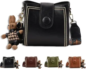 Bootara Bucket Bag, Women's Vintage Bunny Charm Bucket Bag,Adjustable Wide Strap Convertible Shoulder Tote