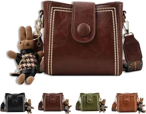Bootara Bucket Bag, Women's Vintage Bunny Charm Bucket Bag,Adjustable Wide Strap Convertible Shoulder Tote