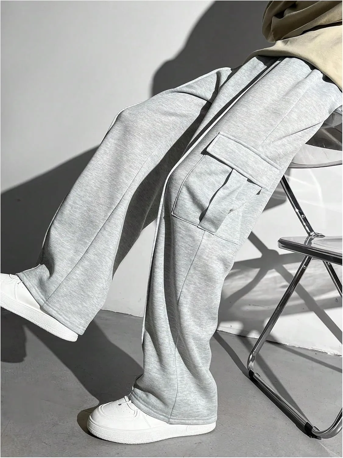 Boy's Wide Leg Sweatpants Pockets Sports Baggy Pants Thermal Long Cargo Pants Trousers Joggers