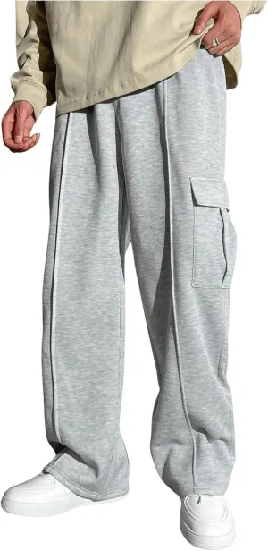 Boy's Wide Leg Sweatpants Pockets Sports Baggy Pants Thermal Long Cargo Pants Trousers Joggers