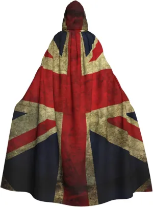 British Flag Print Halloween Hooded Cloak Adults Stylish Cape for Carnivals Themed Parties Cosplays, Black
