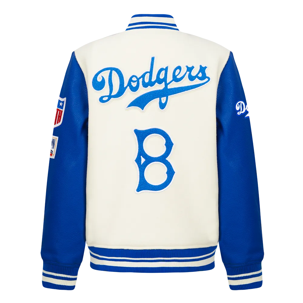 BROOKLYN DODGERS RETRO CLASSIC LITTLE BOYS RIB WOOL VARSITY JACKET (EGGSHELL/ROYAL BLUE)