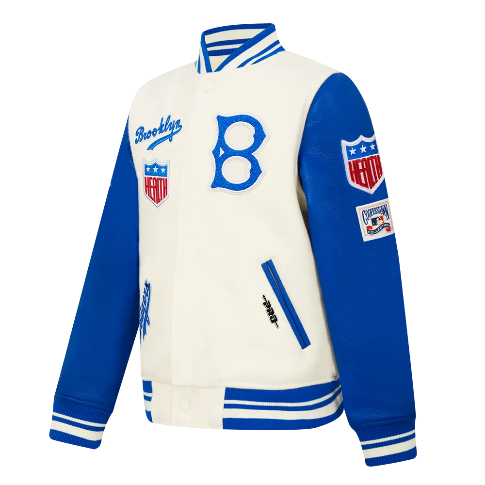 BROOKLYN DODGERS RETRO CLASSIC LITTLE BOYS RIB WOOL VARSITY JACKET (EGGSHELL/ROYAL BLUE)