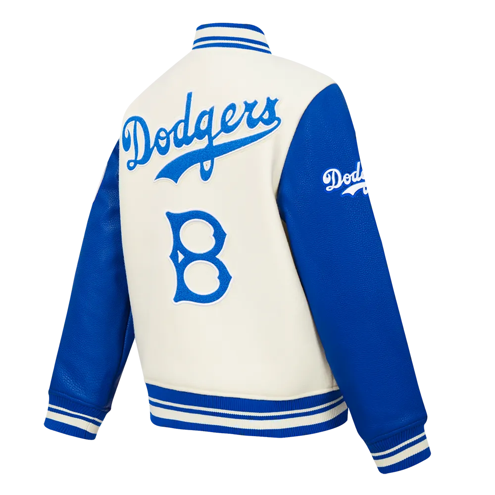 BROOKLYN DODGERS RETRO CLASSIC LITTLE BOYS RIB WOOL VARSITY JACKET (EGGSHELL/ROYAL BLUE)