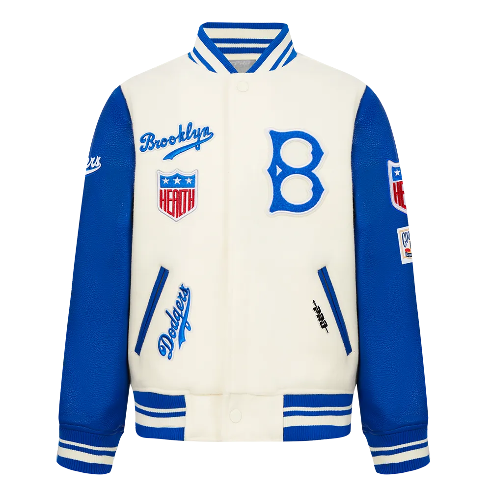 BROOKLYN DODGERS RETRO CLASSIC LITTLE BOYS RIB WOOL VARSITY JACKET (EGGSHELL/ROYAL BLUE)