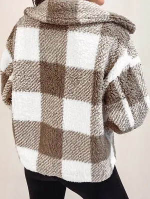Button-Front Checkered Fleece Jacket