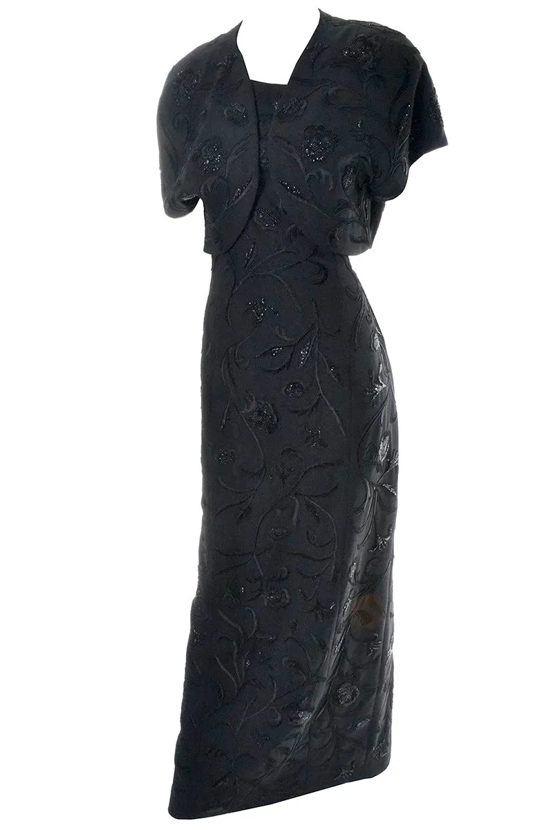 Carmen Marc Valvo Vintage 1990s Beaded Dress Bolero Jacket