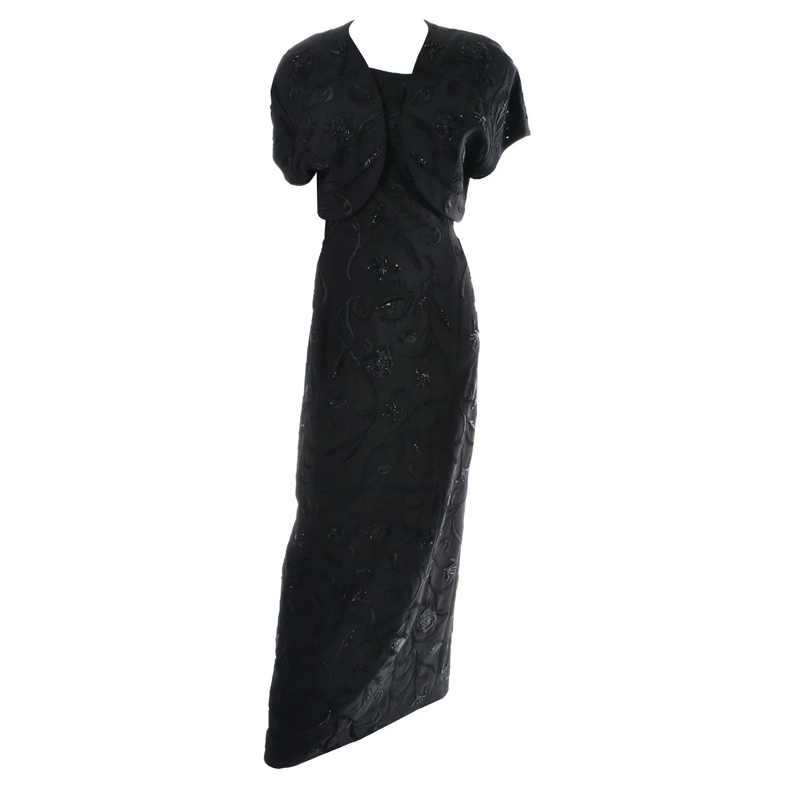 Carmen Marc Valvo Vintage 1990s Beaded Dress Bolero Jacket