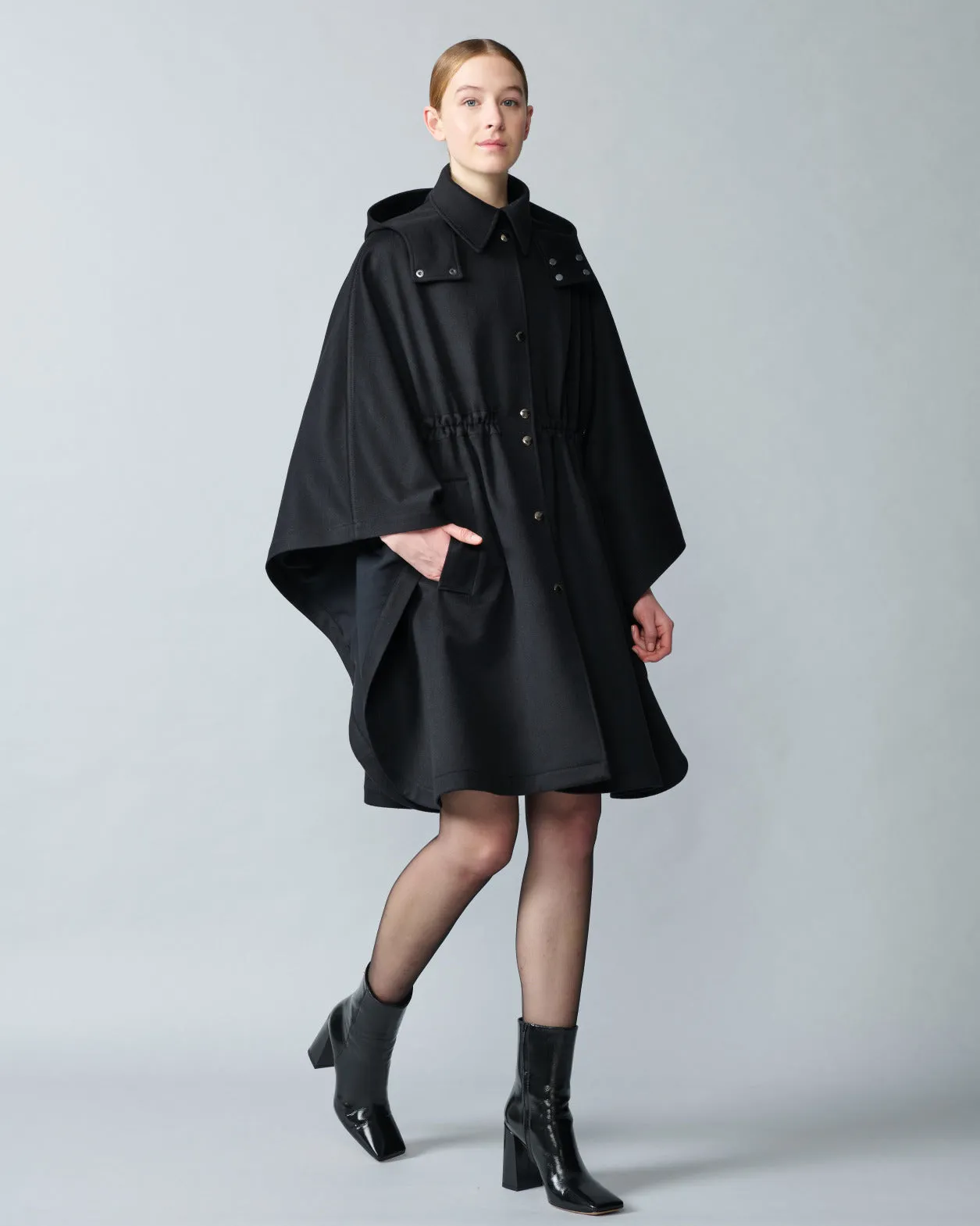 Cashmere Cape with Detachable Hood and Storm-System Finish