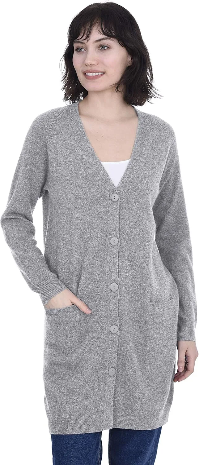 Cashmeren Long Profile Button Front Cardigan 100% Pure Cashmere V Neck Fashion Long Sleeve Sweater Coat for Women
