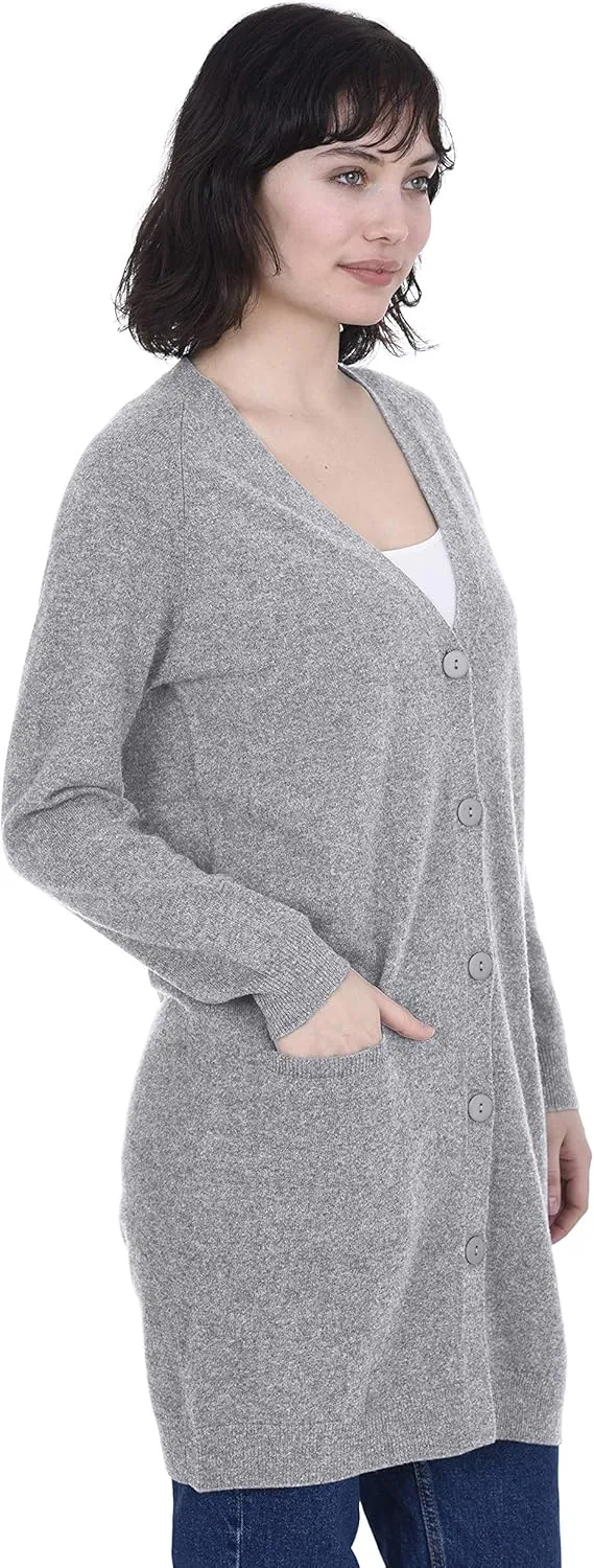 Cashmeren Long Profile Button Front Cardigan 100% Pure Cashmere V Neck Fashion Long Sleeve Sweater Coat for Women