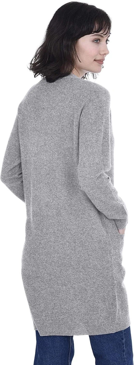 Cashmeren Long Profile Button Front Cardigan 100% Pure Cashmere V Neck Fashion Long Sleeve Sweater Coat for Women
