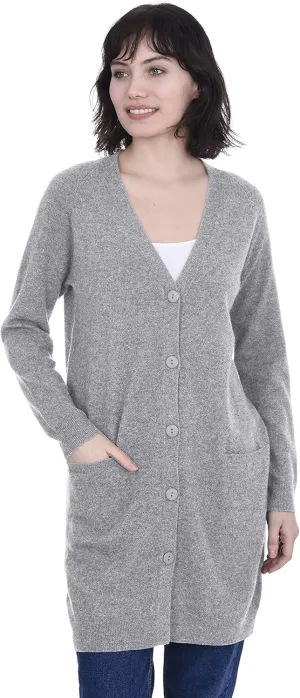 Cashmeren Long Profile Button Front Cardigan 100% Pure Cashmere V Neck Fashion Long Sleeve Sweater Coat for Women