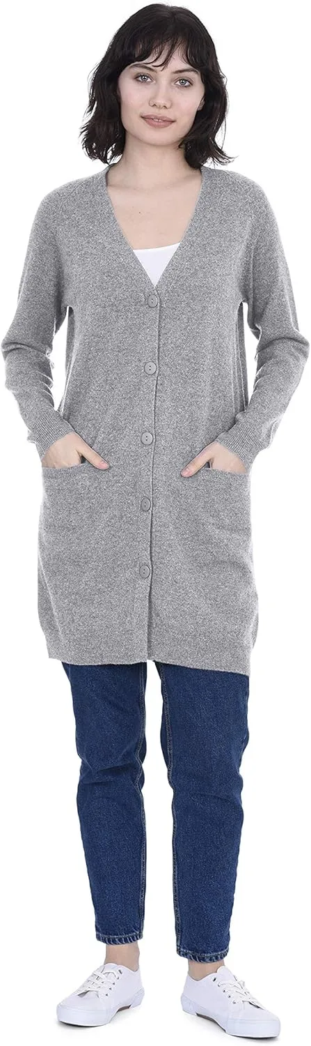 Cashmeren Long Profile Button Front Cardigan 100% Pure Cashmere V Neck Fashion Long Sleeve Sweater Coat for Women