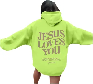 Christian Sweatshirt Women Jesus Loves You,Trust in The Lord Long Sleeve Letter Printed Hoodies