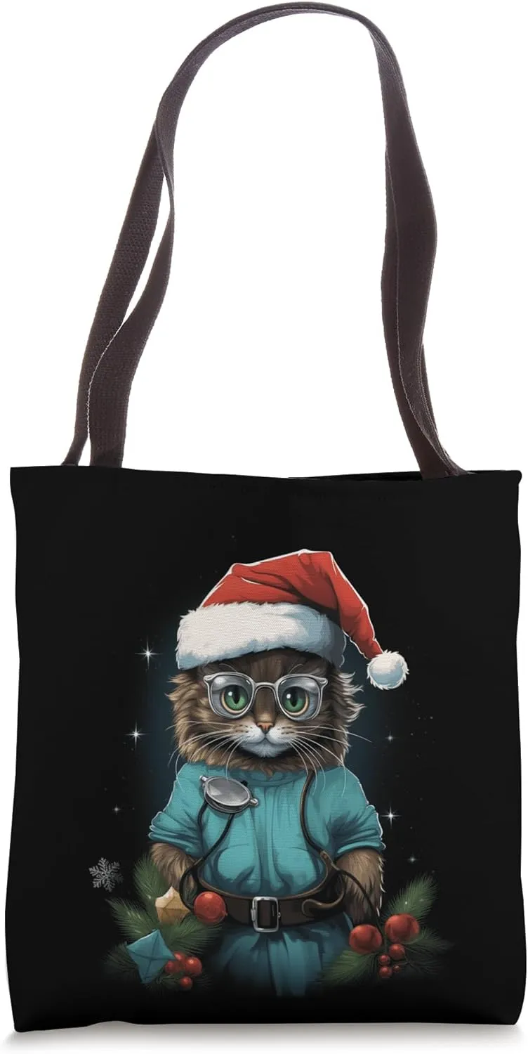 Christmas Cat Anesthesiologist Funny Cat Medical Doctor Tote Bag