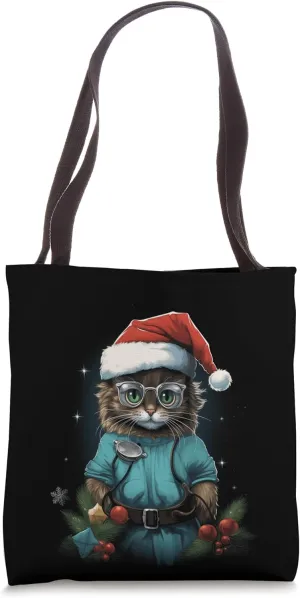 Christmas Cat Anesthesiologist Funny Cat Medical Doctor Tote Bag