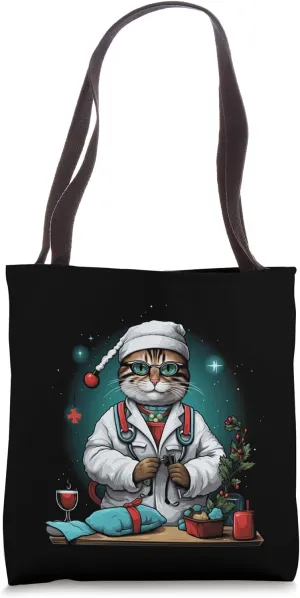 Christmas Cat Doctor Veterinarian Xmas Holiday Season Tote Bag