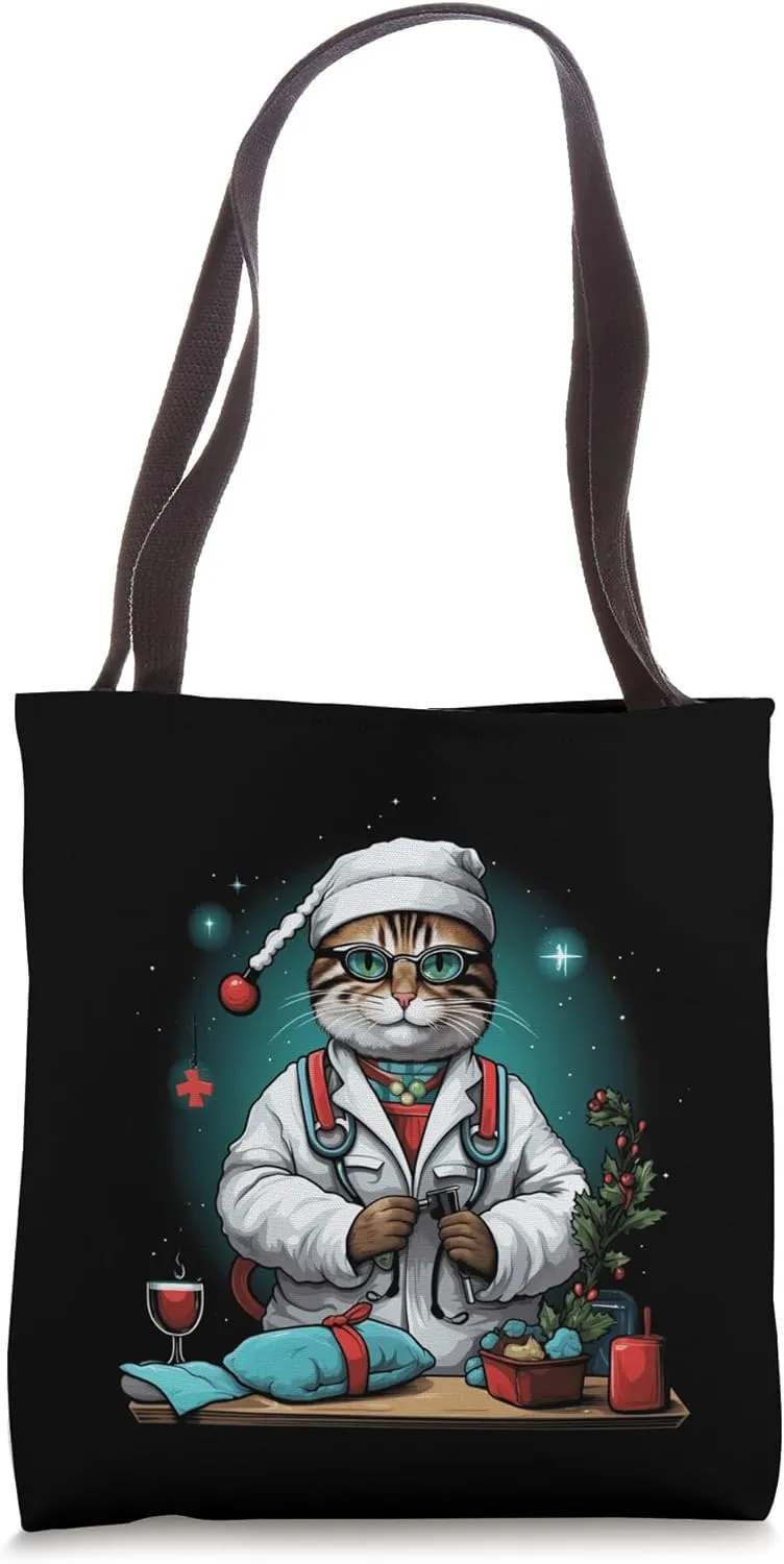 Christmas Cat Doctor Veterinarian Xmas Holiday Season Tote Bag