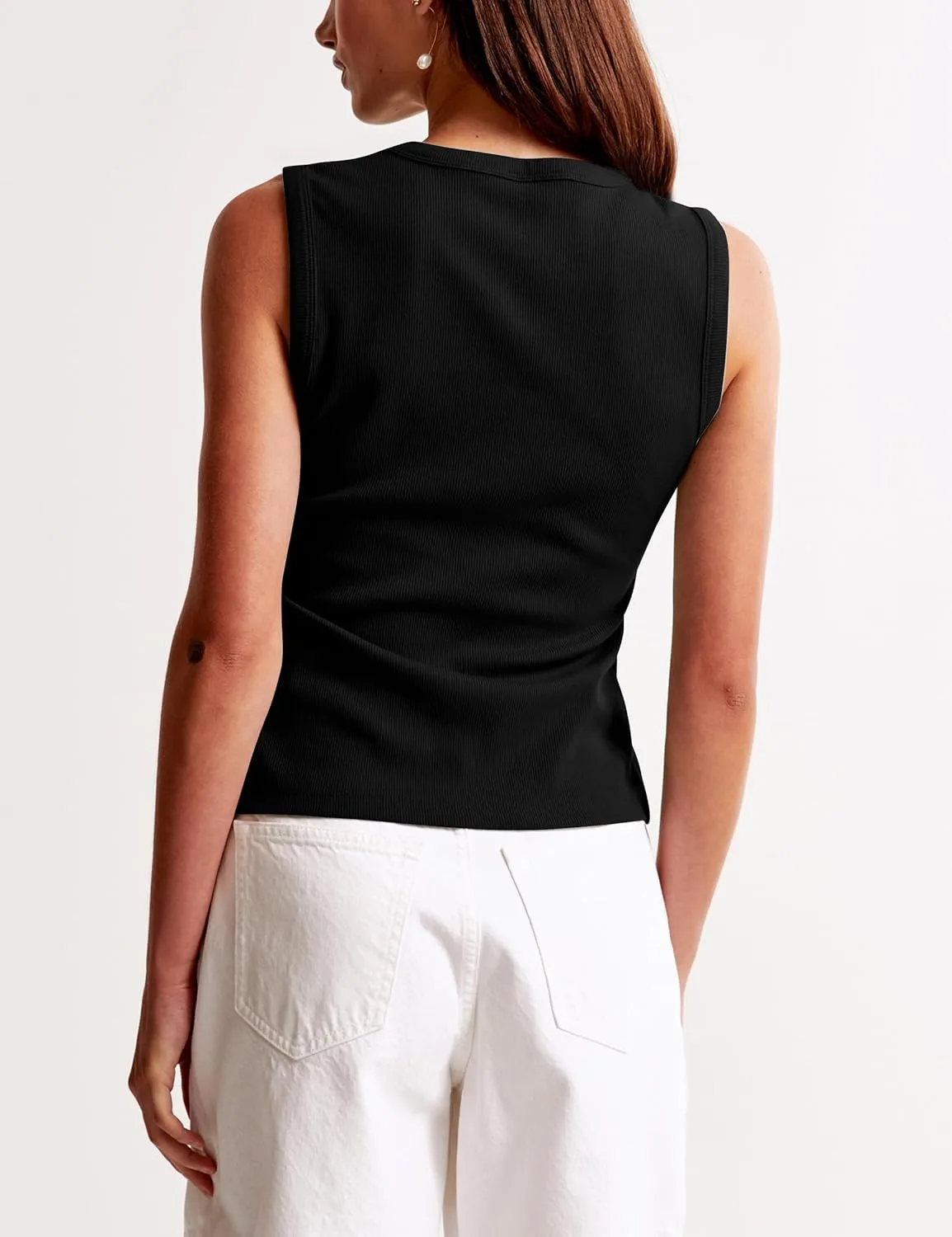 Cioatin Women Ribbed Button Down Tank Tops Sleeveless Crew Neck Slim Fit Open Front Crop Vest Going Out Y2K Clothes