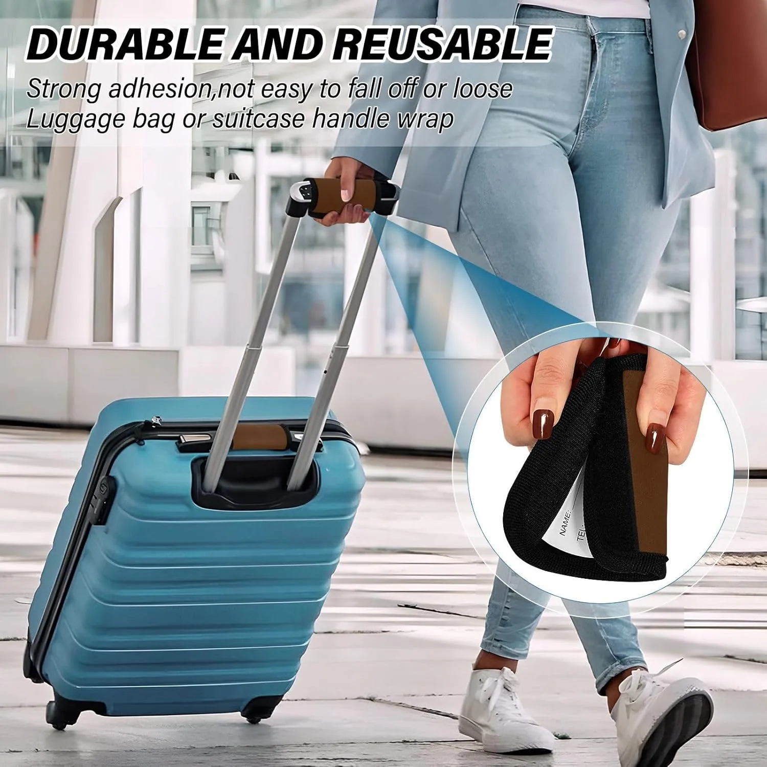 Coconut Brown Luggage Handle Wrap 2 Pack, Neoprene Handbag Grip Cover Protector with Hook and Loop Soft Grip Handle Cover for Suitcase Shopping Bag