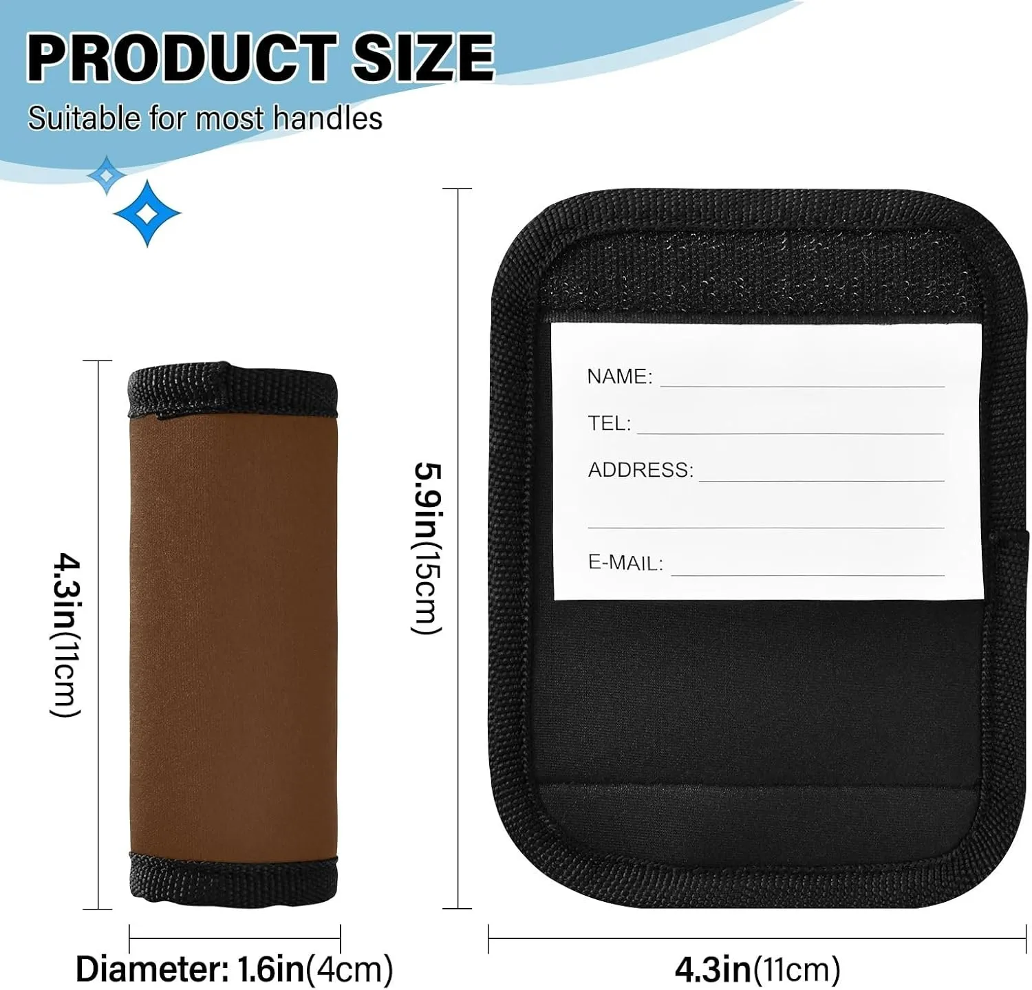Coconut Brown Luggage Handle Wrap 2 Pack, Neoprene Handbag Grip Cover Protector with Hook and Loop Soft Grip Handle Cover for Suitcase Shopping Bag