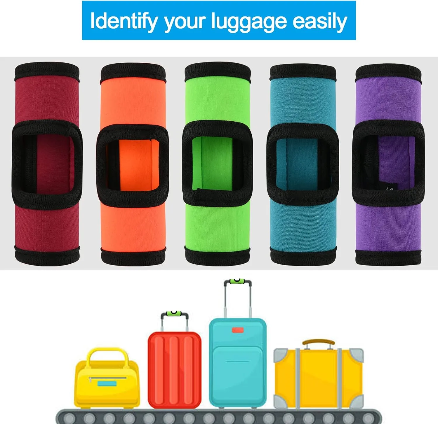 Cosmos 5 Pcs Neoprene Luggage Handle Wrap Soft Grip Handle Cover Luggage Identifier with Hollow Design for Push-Button Handle Trolley Handle and Travel Suitcase Trolley Case (Multi Color)
