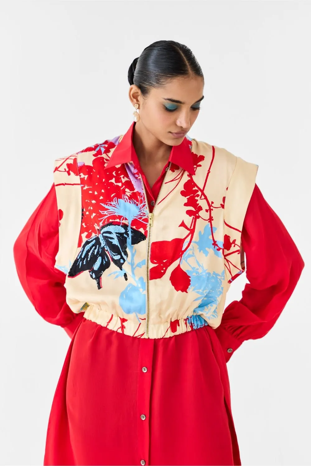 CREAM IKIGAI BOLERO WITH SHIRT DRESS