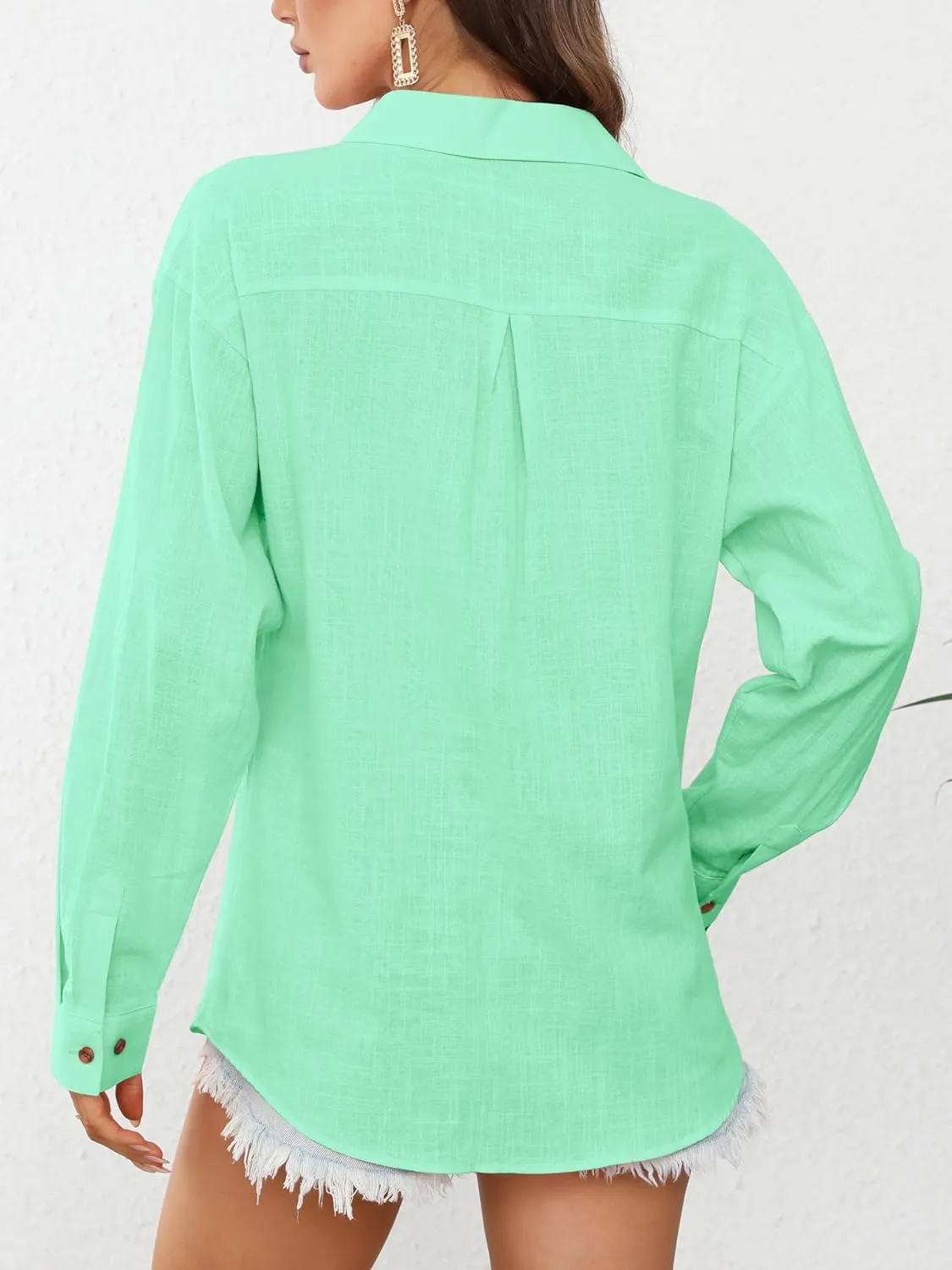 CUNLIN Women's Button Down Shirts Long Sleeve Cotton Summer Beach Wear for Women with Pocket