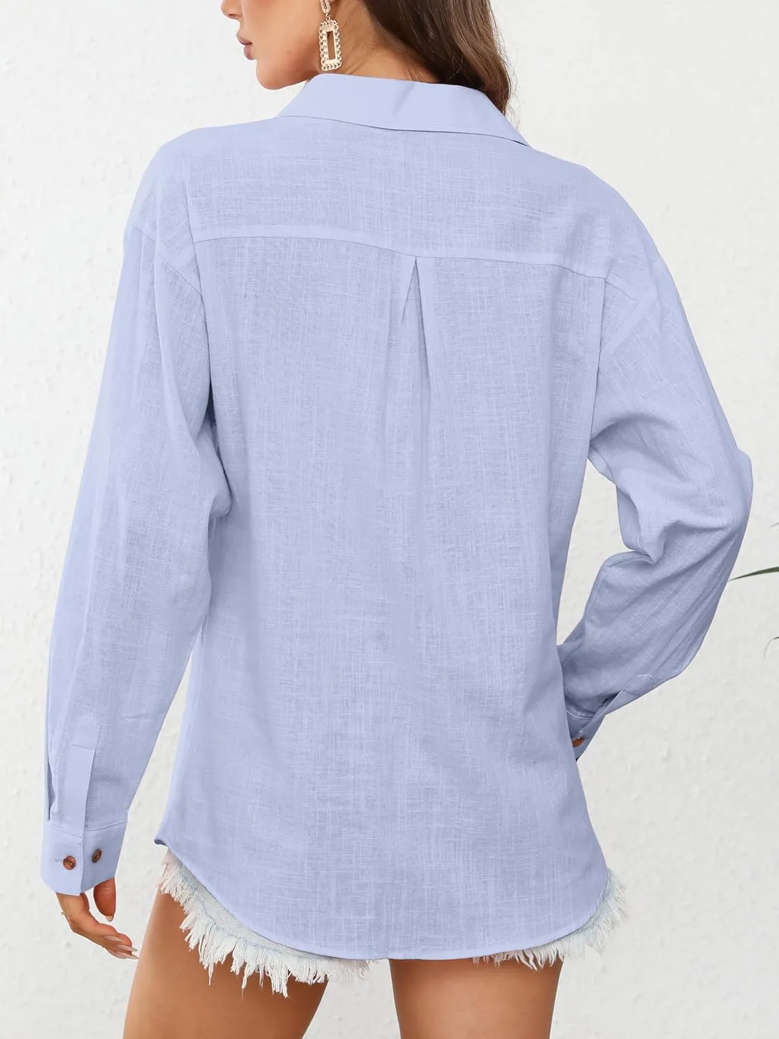 CUNLIN Women's Button Down Shirts Long Sleeve Cotton Summer Beach Wear for Women with Pocket