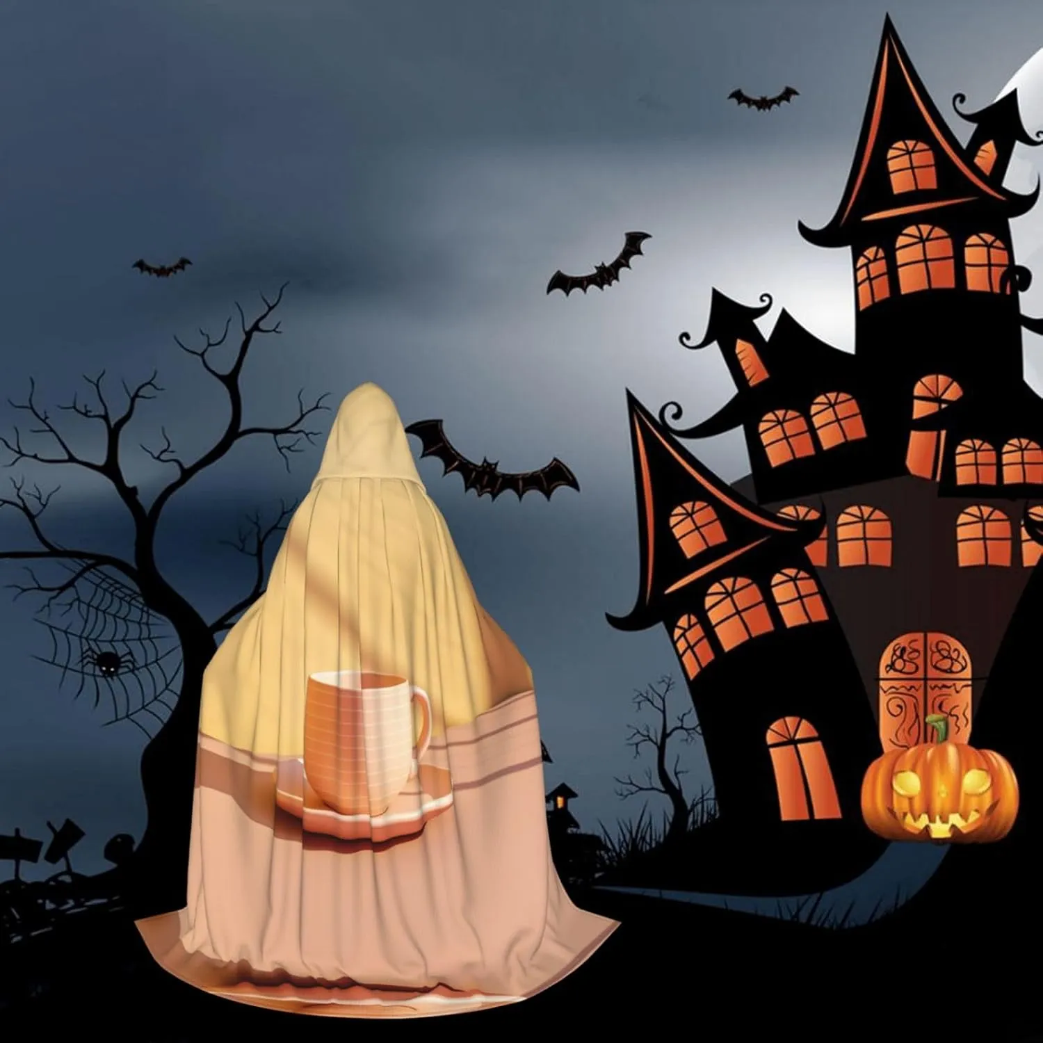 Cup Print Unisex Adults Hooded Cloak Cloaks Perfect for Halloween Role-Playing Masquerade Parties