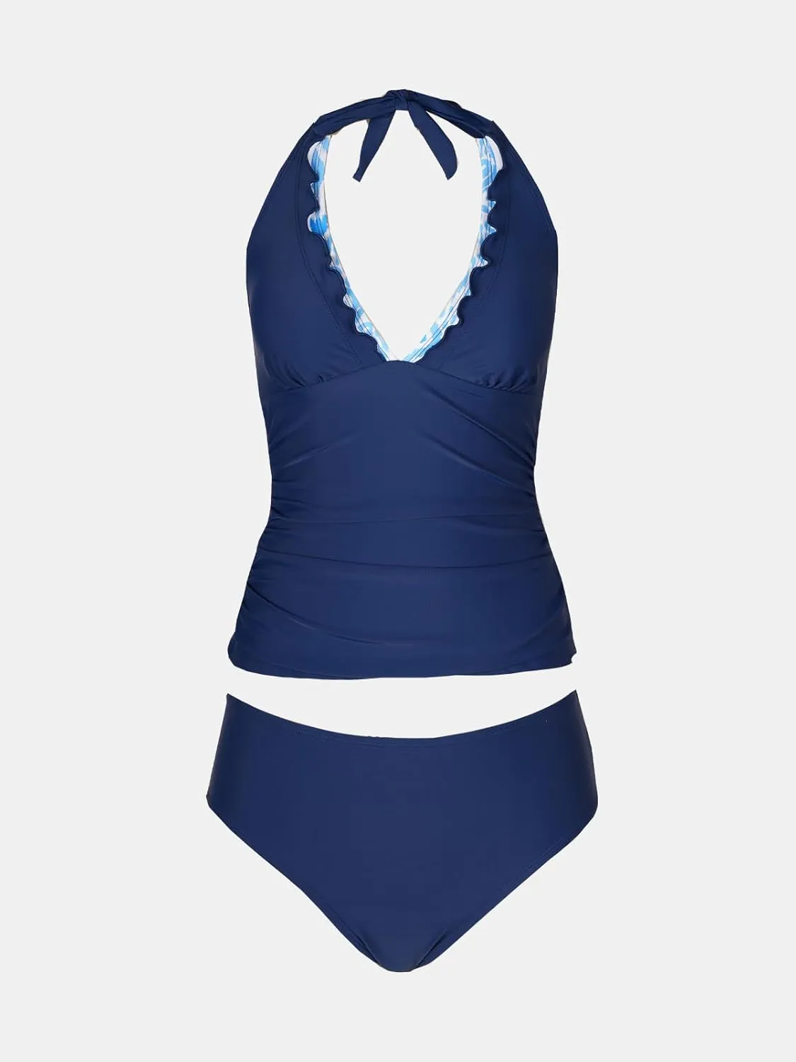 CUPSHE Women's Tankini Sets Halter V Neck Two Piece Bathing Suits Adjustable Straps Mid Rise Swimwear