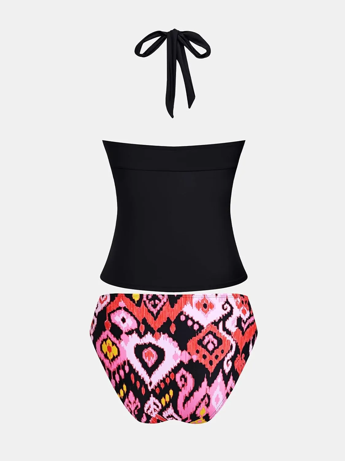 CUPSHE Women's Tankini Sets Halter V Neck Two Piece Bathing Suits Adjustable Straps Mid Rise Swimwear