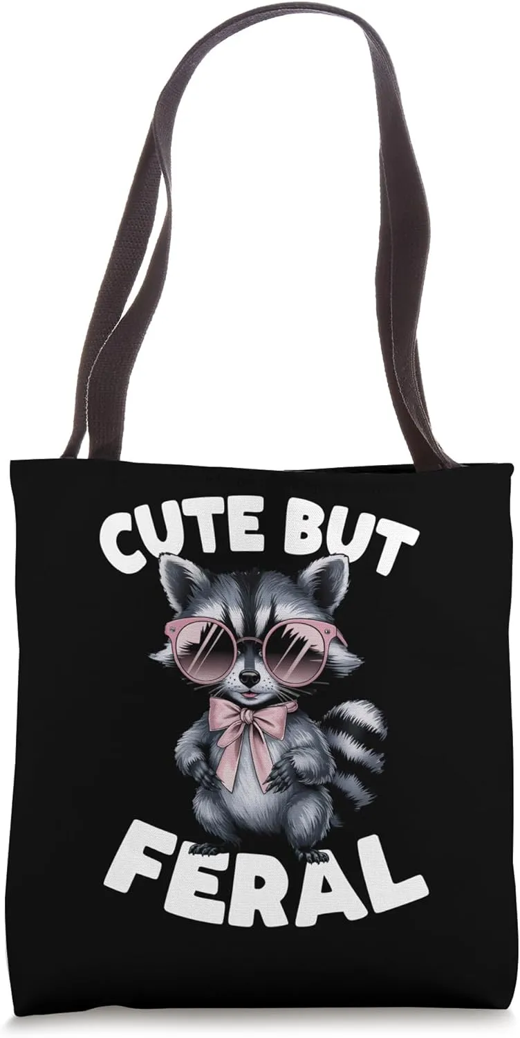 Cute But Feral Funny Raccoon With Sunglasses Racoon Girl Tote Bag