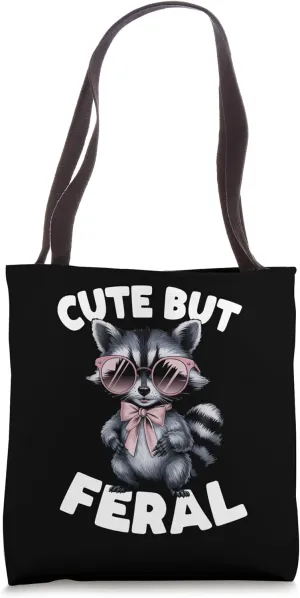Cute But Feral Funny Raccoon With Sunglasses Racoon Girl Tote Bag