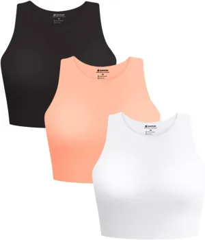 Cyanstyle Women's 3 Piece Tank Tops Sleeveless Halter Neck Raceback Double Lined Basic Tank Crop Tops