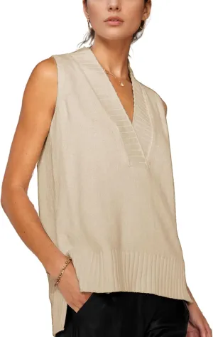 Daacee Womens Sweater Vest Tops Loose Fit V Neck Knit Vest Trendy Ribbed Sleeveless Tank Tops(0757-Khaki-L), Large